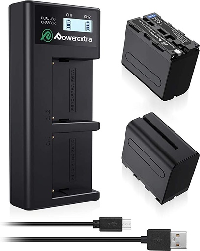 Powerextra - Batería de repuesto para Sony NP-F970 y pantalla LCD inteligente, cargador dual USB para Sony NP-F930 NP-F950 NP-F960